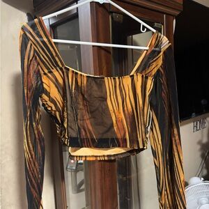 Fashion Nova Black and Orange Striped Crop Top